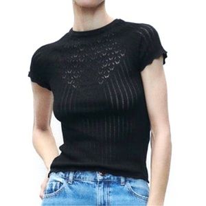 ZARA Black Pointelle Lacey Crochet-Look Open Knit Top